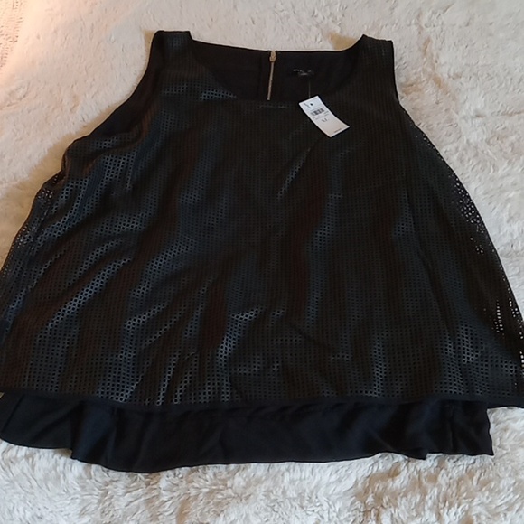 Ann Taylor NWT black top with exposed gold zipper in back. 2 layer sleeveless. - Picture 1 of 10